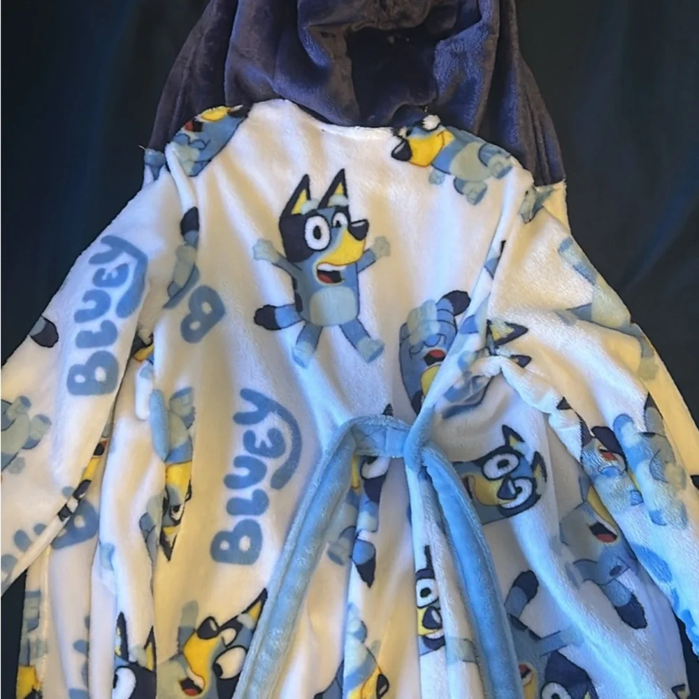 Kids Bluey Hooded Robe - Blue and White - Picture 2 of 3